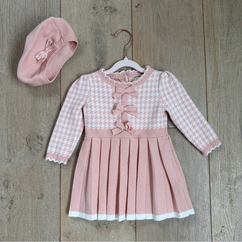 Rachel Zoe Peach Houndstooth Baby Dress with Bows